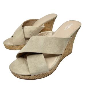 Charles David Wedge Sandals Womens Size 12 Tan Crisscross Slip On Heels